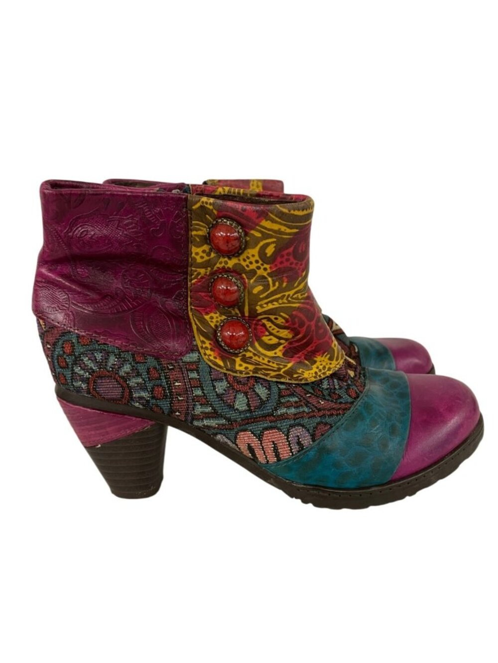 Socofy Womens Boots Bohemian Patchwork 37 6.5 MultiColor Leather Funky Boho